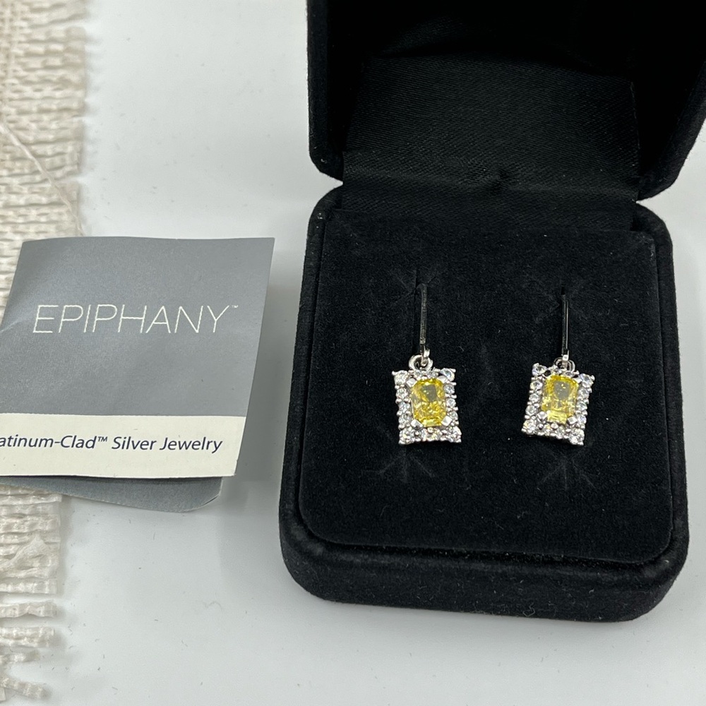Epiphany Diamonique Yellow Stone Lever-Back Earrings – Vintage Sparkling Beauty - Picture 6 of 16